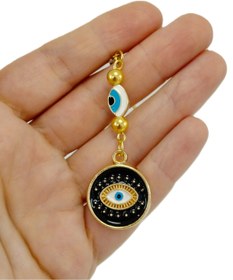 Resim biuti Altın Kaplama Siyah Nazar Boncuğu Araba Dikiz Ayna Süsü Hediyelik Aksesuar Gold Renkli Elastik Ip 