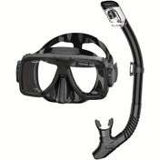 Resim Geniş Görüşlü Panoramik HD Snorkel Seti, Büyük Çerçeveli Su Altı Maske ve Alet Takımı 