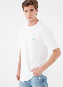 Resim Mavi M067074-620 Bisiklet Yaka Loose Fit Düz Beyaz Erkek T-Shirt 