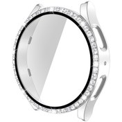 Resim Samsung Galaxy Uyumlu Watch5 İçin 40mm Tek Sıralı Elmas Pc Cam Saat Kılıfı Gümüş 