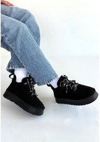 Resim Muden Siyah Süet Bağcıklı Bot Göründüğü Gibi 