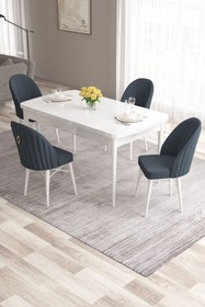 Resim Canisa Roz Serisi 80x132 Mdf Açılabilir Beyaz Masa Takımı 4 Antrasit Sandalye 