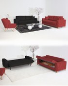 Resim Velura Home & Living Nola Koltuk Takımı 3+3+1+1 & Bazalı Yataklı Koltuk & Kanepe - Keten 