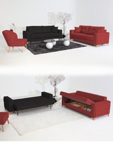 Resim Velura Home & Living Nola Koltuk Takımı 3+3+1+1 & Bazalı Yataklı Koltuk & Kanepe - Keten 