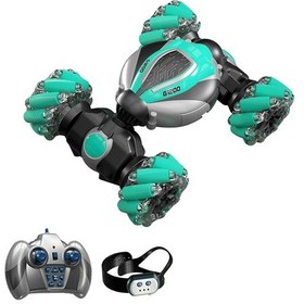 Resim Geekyou 2.4ghz Kablosuz Uzaktan Kumandalı Çift Kontrollü Akrobatik Araba, 4x4, Işıklar, Otomatik Gösteri, Yeşil 