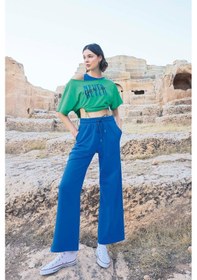 Resim Monamise 23090 Kadın Kısa Kollu 3'lü Crop Eşofman Takım-mavi Mavi 