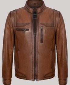 Resim Hakiki Kuzu Derisi Dik Yaka Fermuarlı Erkek Ceket Taba Taba 