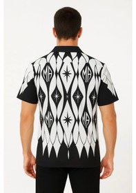 Resim Erkek İki İplik Kumaş Dijital Baskılı Gömlek - Siyah Siyah 