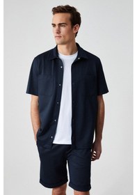 Resim GRIMELANGE Melos Erkek Kısa Kollu Cepli Çıtçıtlı Relaxed Fit Lacivert Gömlek Lacivert 