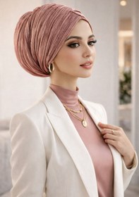 Resim Aişe tesettür Pudra Yaldızlı Piliseli Büzgülü Salaş Bone 