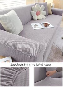 Resim StarMall Streç Esnek Yikanabilir KareDesen Kotuk Örtüsü, kanepe, çekyat Kılıfı 3311 Takım Gri 