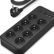 Resim 1.8m Uzatmalı Güç Kaynağı Kulesi Kablosuz Şarj Cihazı, Dikdörtgen 12'li Priz ve 3 USB Portlu 1 Type-C Portlu, Klasik Siyah Renk, Ön Anahtarlı, Laptoplar ve Telefonlar İçin Uygun 