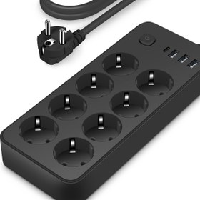 Resim 1.8m Uzatmalı Güç Kaynağı Kulesi Kablosuz Şarj Cihazı, Dikdörtgen 12'li Priz ve 3 USB Portlu 1 Type-C Portlu, Klasik Siyah Renk, Ön Anahtarlı, Laptoplar ve Telefonlar İçin Uygun 