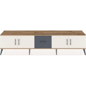 Resim Arges Tv Ünitesi 2 Raflı Tek Çekmeceli 4 Kapaklı 220x30x51 Çam-aytaşı/antrasit Aytası/antrasıt - Atlas Çam 