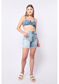 Resim Banny Jeans Kadın Mavi Yırtık Detaylı Jean Şort Mavi 