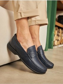 Resim Hakiki Deri Lacivert Makosen Erkek Günlük Ayakkabı - Lacivert 