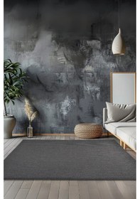 Resim Lidya Bukle Jüt Çizgili Halı Kaydırmaz, Kadife Hissi, Kolay Temizlik, Antibakteriyel, Modern Siyah 