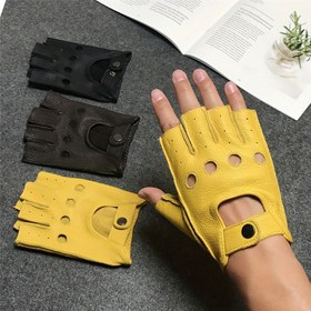 Resim Snap Kapamalı Hakiki Keçi Derisi Yarım Parmak Eldivenler - Nefes Alabilir Delikli Tasarım, Güçlendirilmiş Dikiş, Tüm Sezonluk Dış Mekan Rahat Eldivenler Yürüyüş, Kamp, Festival Etkinlikleri İçin (Siyah & Hardal Sarısı), Kamp Malzemeleri ve Aksesuarları, Yürüyüş Aksesuarları 