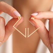 Resim Sembol Gold Altın Halka Küpe Italy Half Pyramid 