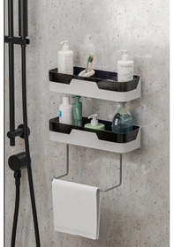 Resim Roza 2 Katlı Banyo Rafı Banyo Düzenleyicisi Havlu Tutacaklı Siyah Beyaz 