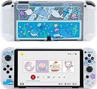 Resim GeekShare Protective Case Slim Cover Case Compatible with Nintendo Switch OLED Console and Joy Con, Shock-Absorption and Anti-Scratch Cover Skin for Switch OLED 2021- Shark Party (Clear) 