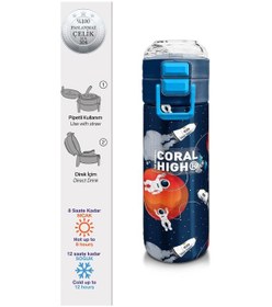 Resim Coral High Kids Lacivert Mavi Astronot Desenli Pipetli Ve Direkt İçim Çelik Termos 500 Ml 31999 Mavi - Mercan 