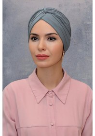 Resim Hürrem Bone Gri Pratik Hazır Geçmeli Tesettür Bone Fukuro Sandy Kumaş Büzgülü Gri 