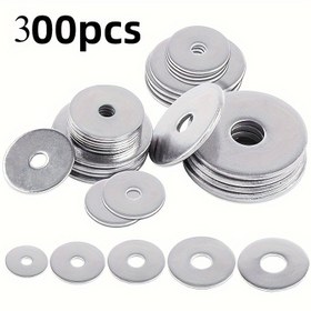 Resim 300 adet Metal Yıkama, Kalınlaştırılmış 304 Paslanmaz Çelik Düz Yıkama, Vidalara ve Civatalara Uygun, Fabrika Bakımı, Mutfak, Mağaza ve Açık Hava İnşaatı için İdeal 
