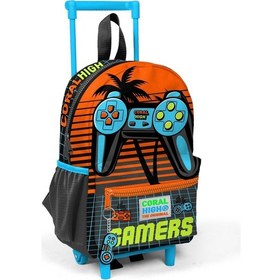 Resim Minik Yuva Çekçekli Sırt Çantası Gri Turuncu Gamer Desenli İki Bölmeli 24046 