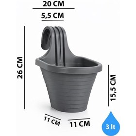 Resim Omnipazar So-tom3 Tombik Askılı Balkon Saksı 3 Litre No: 3 Antrasit 116 