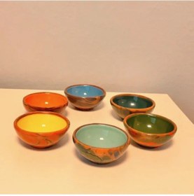 Resim Uretti - Gülin 6449 - Dışı Ebrul Desenli İçi Toprak 6'lı Çerezlik Takımı 8cm Çok Renkli 