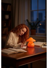 Resim Dekoratif Mantar Süs Led Mumluk Renkli Loş Ambiyans Aydınlatma Balkon Banyo Masa Dekoru Turuncu 