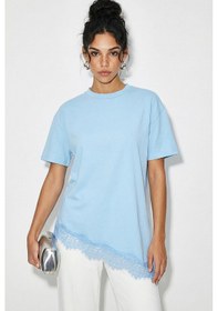 Resim Shade Kadın Dantel Detaylı Asimetrik Kesim Kısa Kollu T-shirt 1078 60286069 - Bebe Mavisi 