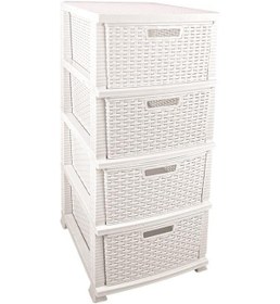 Resim Omnipazar Srl-4002 Rattan Hasır Desen Plastik Komidin Mutfak Sebzelik 4 Katlı Beyaz 