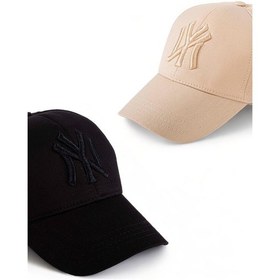 Resim Unisex 2'li Set Siyah ve Bej Renk Ny New York Beyzbol Şapka - Unisex Siyah - Bej 