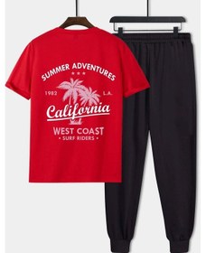 Resim Unisex California Baskılı 2'li Eşofman Takımı Kırmızı 