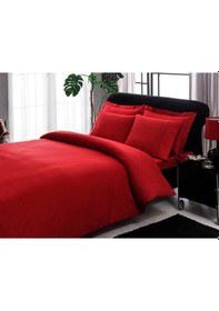 Resim Taç Stripe Premium Basic Nevresim Takımı-Kırmızı 