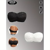 Resim 2 adet Kadın Çiçek Desenli Omuzdan Askılı Şık Sarma Bandeau Sütyen - Ayrılabilir Dolgulu Büstiyer Anti-Sıkıntı Tasarımı, Nefes Alabilir Esnek Kumaş Yoga, Rahat Kıyafet & Sporlar için, 2 Renk (Siyah/Beyaz), Çok Yönlü İç Çamaşırı, Şık Spor Stili, Yumuşak Dokulu 