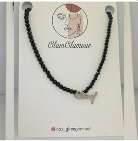 Resim Glamglamour Siyah Kristal Boncuklu Balık Uçlu Bayan Kolye Çok Renkli 