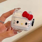 Resim Sanrio için for hello kitty kulaklık kılıfı for airpods Pro için - Sevimli şeffaf koruyucu kılıf kırmızı bağ ve pembe kalp tasarımı, dayanıklı plastik koruyucu kabuk güvenli depolama için, for Hello Kitty aksesuarları için, oynak tasarım, pürüzsüz dokulu 