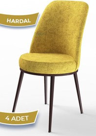 Resim Canisa Dexa Serisi, Üst Kalite Mutfak Sandalyesi,4 Adet Hardal Sandalye, Metal Kahverengi Iskeletli 