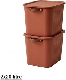 Resim 2 Adet Modern Kapaklı 20 litre Saklama Kutu Seti -ÖZel kulplu- Turuncu -Taşınabilir Kulplu, Dolap İçi Düzenleyici, Çok Amaçlı Organizer Kutu, Oyuncak & Kıyafet Kutusu 
