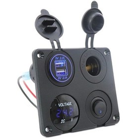 Resim Novahub Çift Usb Soket Gerilim Ölçme Makinesi Anahtarı 4'ü 1 Arada Kombine Panel, Mavi Işık, Model: P15+d3+y2+k5 Mavi Işık 