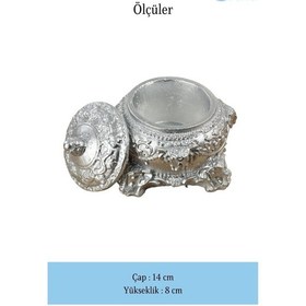 Resim Dekoratif Kase Takı Kutusu Yüzük Kolye Kutusu Mum Tabağı Takı Organizer Kapaklı Model - Gümüş 