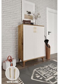 Resim Panjurlu Metal Kulp Ayakkabılık Çok Amaçlı Dolap Mutfak Dolabı Kiler Balkon Banyo Dolabı Ekru Ceviz 