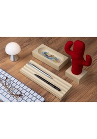 Resim Kayigo Woody Krem Üçlü Ofis Seti - Kırmızı Cactus 