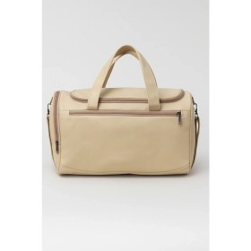 Resim Kaff Bej Suni Deri Yan Ayakkabı Bölmeli Unisex Geniş Hacimli Seyahat Spor Fitness Spor Çantası - 00124 