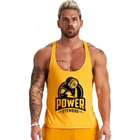 Resim Power Fitness Gym Tank Top Sporcu Atleti Sarı 