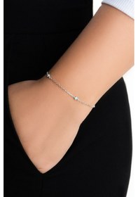 Resim Minimal Nazar 18 Ayar Beyaz Altın Kaplama 19 Cm Gümüş Bileklik Rodyum 