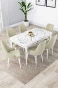 Resim Canisa Concept Lia Serisi Beyaz Mermer Desen Açılabilir 80x132 Mutfak Masası Takımı 6 Krem Sandalye 